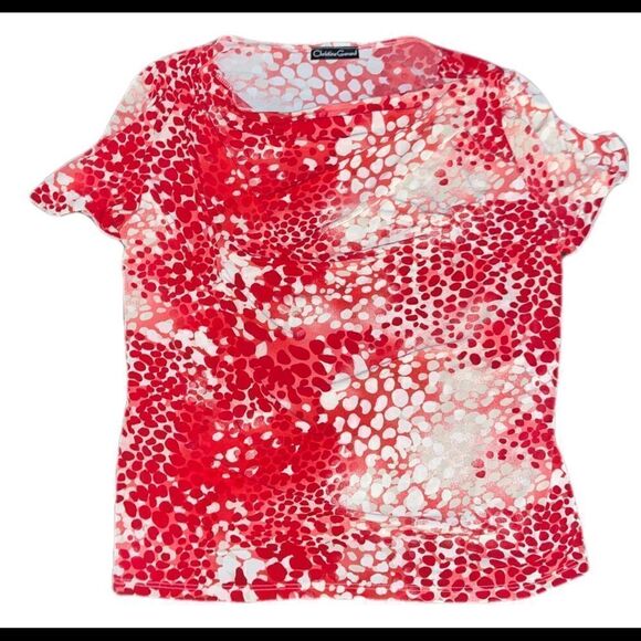 Christine Gerard Tops - Women's Christine Gerard Colorful Red/White Short Sleeve Shirt